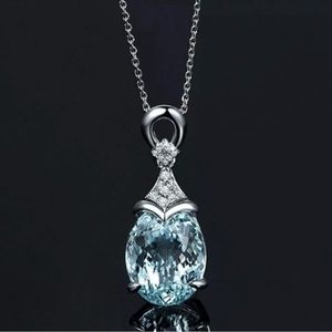 Natural Aquamarine Silver Chain Pendant Necklace